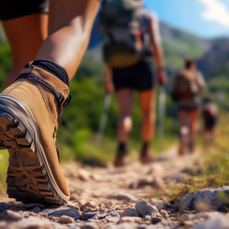 Wanderer in den Bergen auf steinigem Pfad